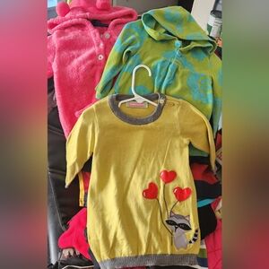 Yellow Kids Sweater with Heart and Raccoon Design